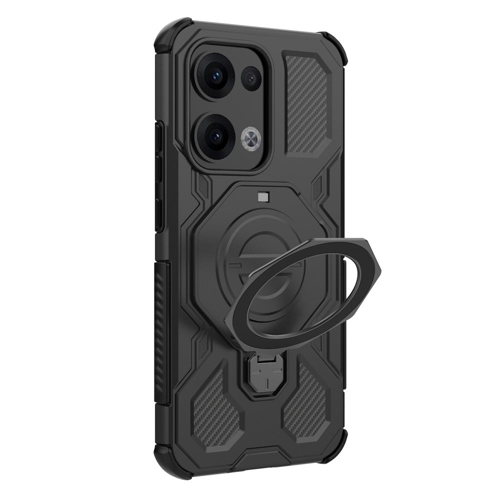 For Oppo Reno13 5G (Global) Magnetic Case Rotating Metal Kickstand PC + TPU Phone Back Cover - Black