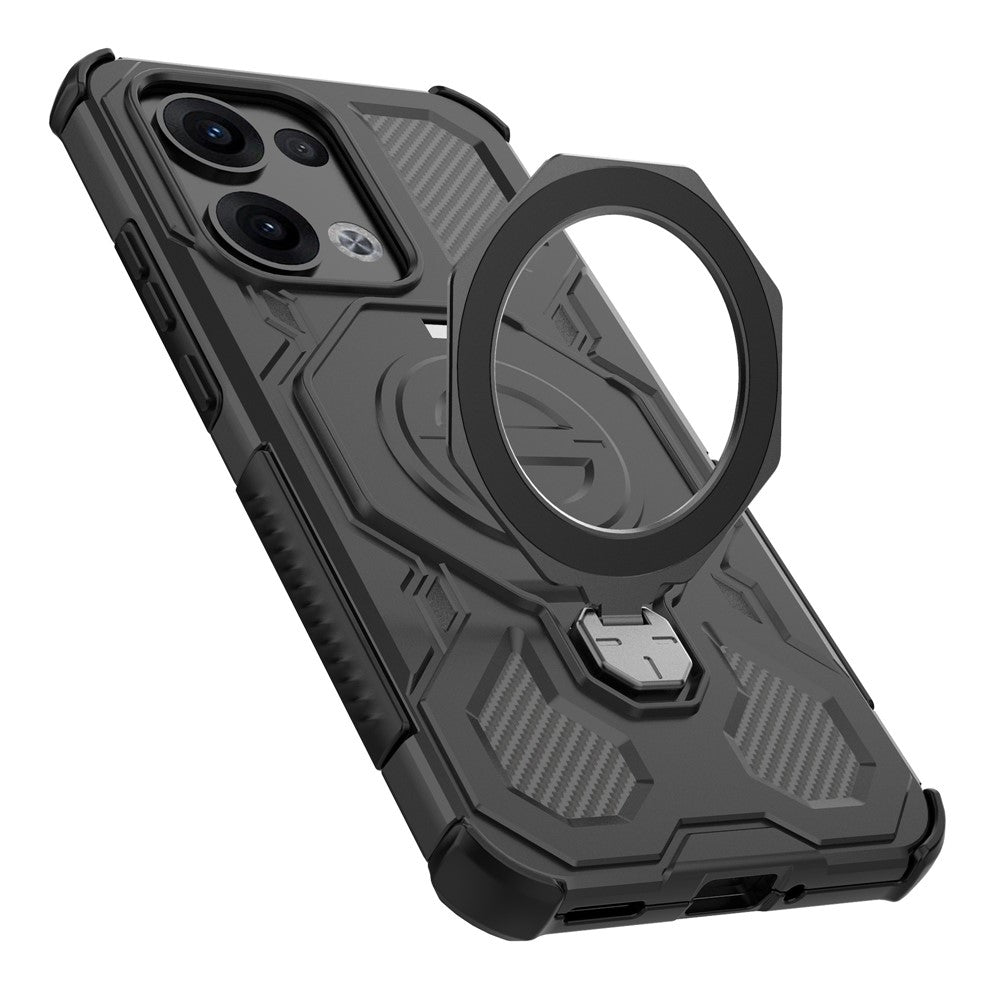 For Oppo Reno13 5G (Global) Magnetic Case Rotating Metal Kickstand PC + TPU Phone Back Cover - Black