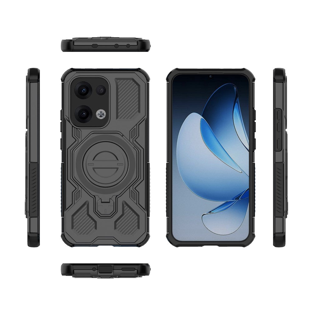 For Oppo Reno13 5G (Global) Magnetic Case Rotating Metal Kickstand PC + TPU Phone Back Cover - Black