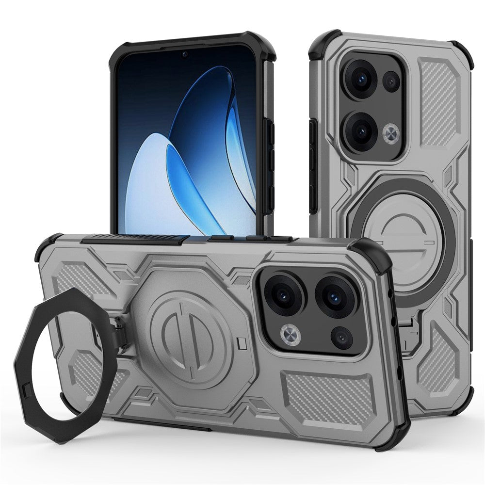 For Oppo Reno13 5G (Global) Magnetic Case Rotating Metal Kickstand PC + TPU Phone Back Cover - Grey