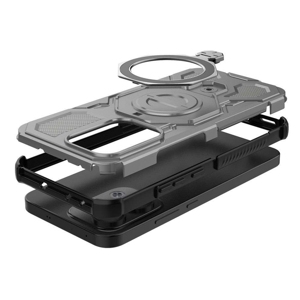 For Oppo Reno13 5G (Global) Magnetic Case Rotating Metal Kickstand PC + TPU Phone Back Cover - Grey