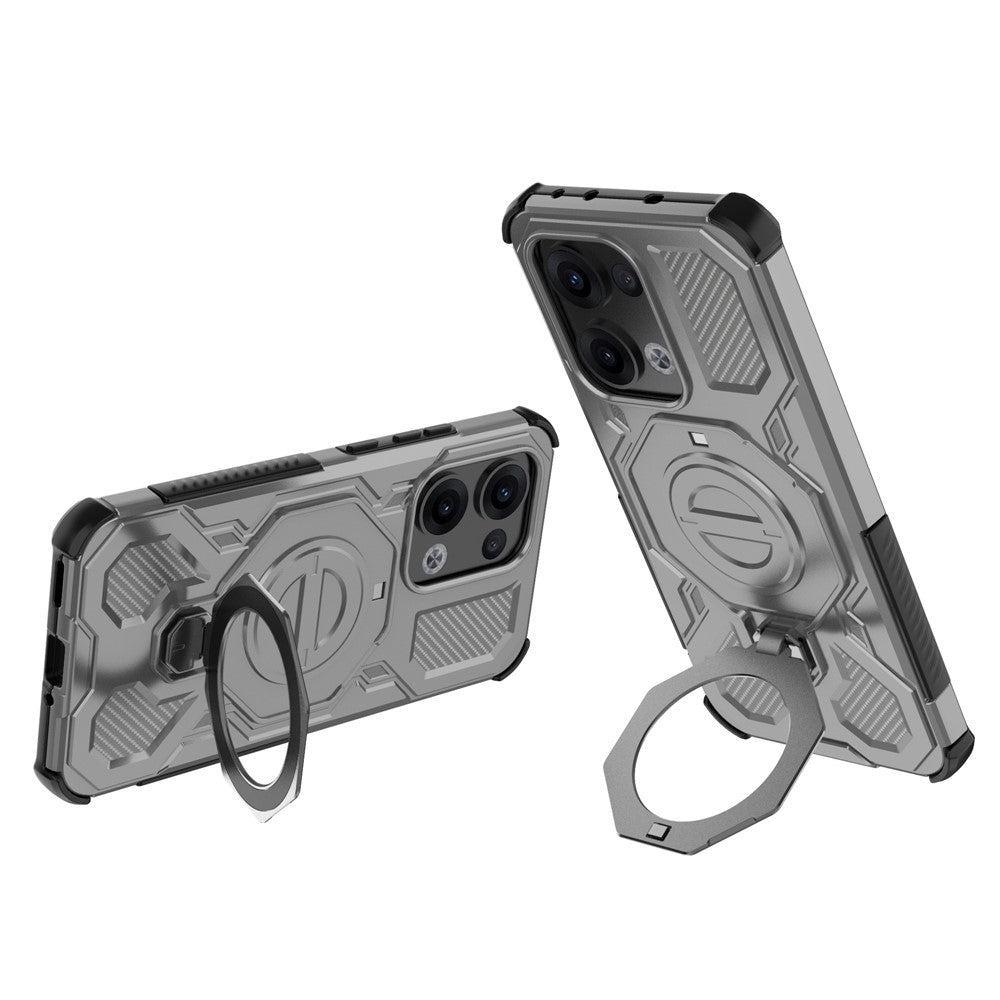 For Oppo Reno13 5G (Global) Magnetic Case Rotating Metal Kickstand PC + TPU Phone Back Cover - Grey