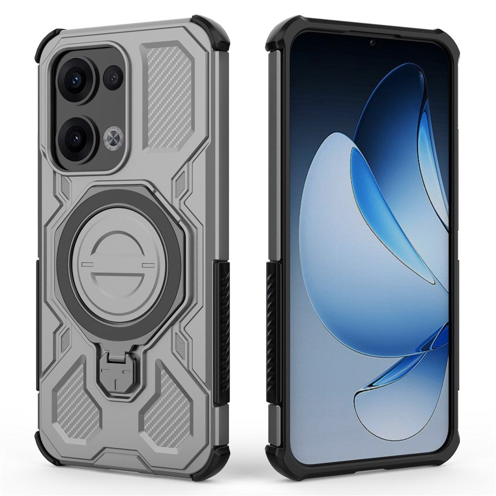 For Oppo Reno13 5G (Global) Magnetic Case Rotating Metal Kickstand PC + TPU Phone Back Cover - Grey