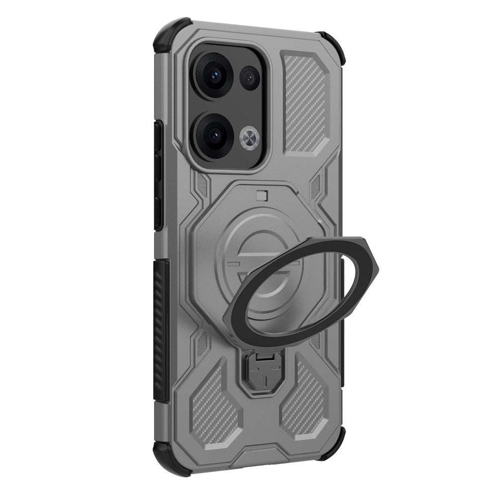 For Oppo Reno13 5G (Global) Magnetic Case Rotating Metal Kickstand PC + TPU Phone Back Cover - Grey