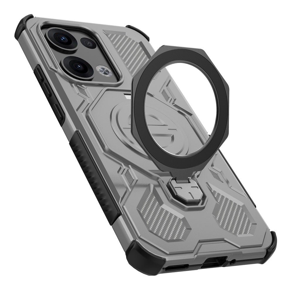 For Oppo Reno13 5G (Global) Magnetic Case Rotating Metal Kickstand PC + TPU Phone Back Cover - Grey