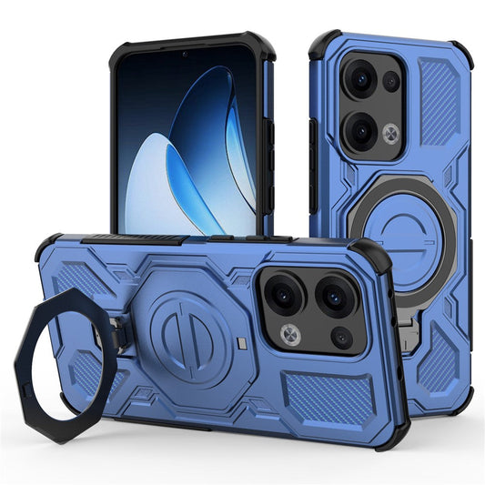 For Oppo Reno13 5G (Global) Magnetic Case Rotating Metal Kickstand PC + TPU Phone Back Cover - Dark Blue