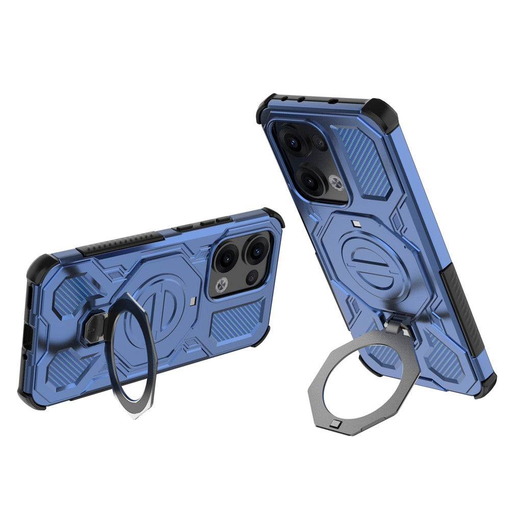 For Oppo Reno13 5G (Global) Magnetic Case Rotating Metal Kickstand PC + TPU Phone Back Cover - Dark Blue