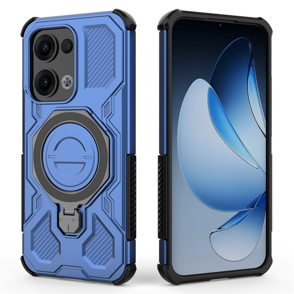 For Oppo Reno13 5G (Global) Magnetic Case Rotating Metal Kickstand PC + TPU Phone Back Cover - Dark Blue