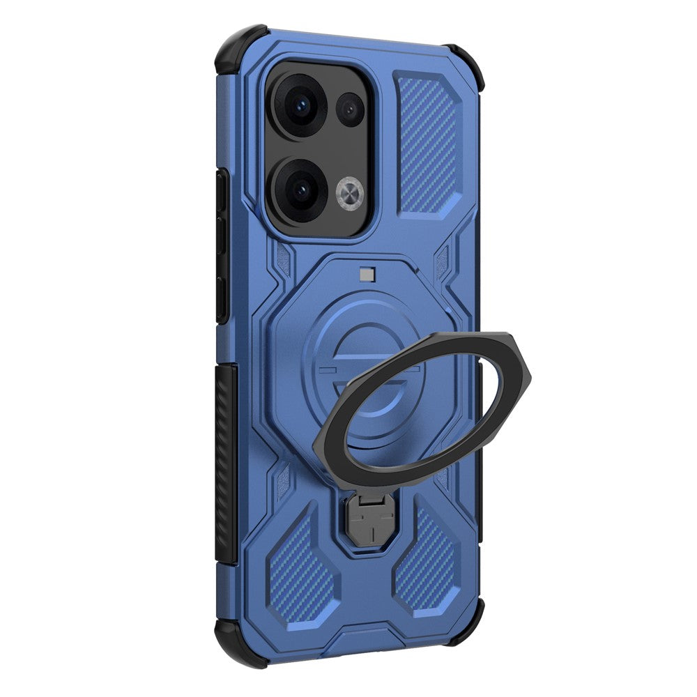 For Oppo Reno13 5G (Global) Magnetic Case Rotating Metal Kickstand PC + TPU Phone Back Cover - Dark Blue
