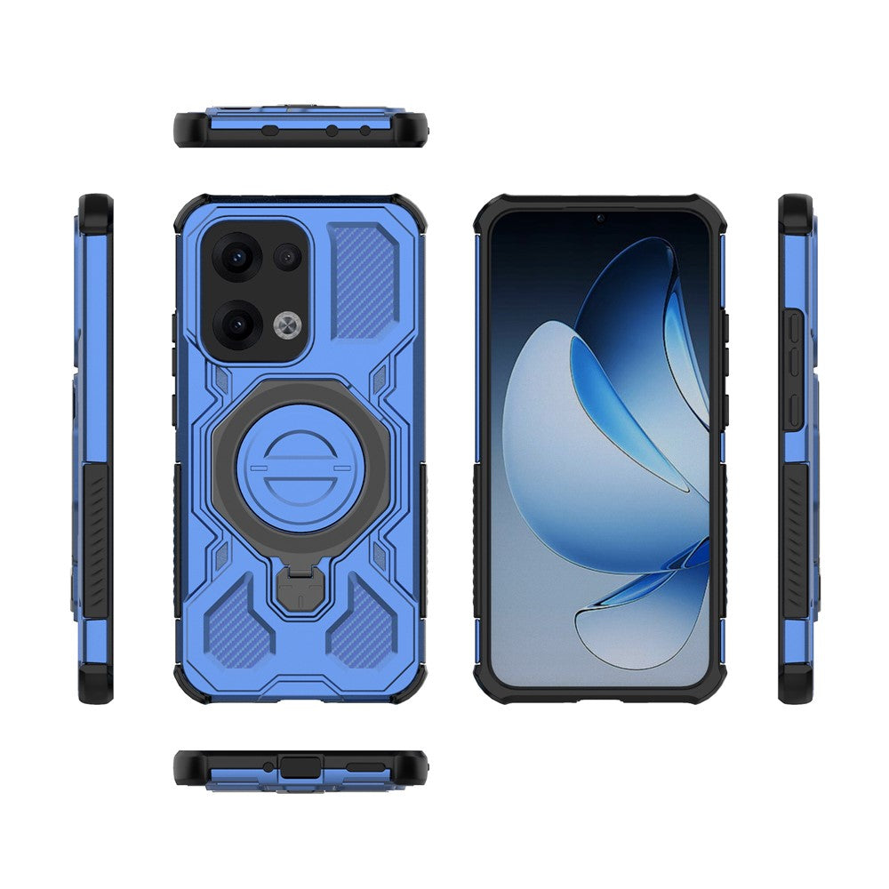 For Oppo Reno13 5G (Global) Magnetic Case Rotating Metal Kickstand PC + TPU Phone Back Cover - Dark Blue