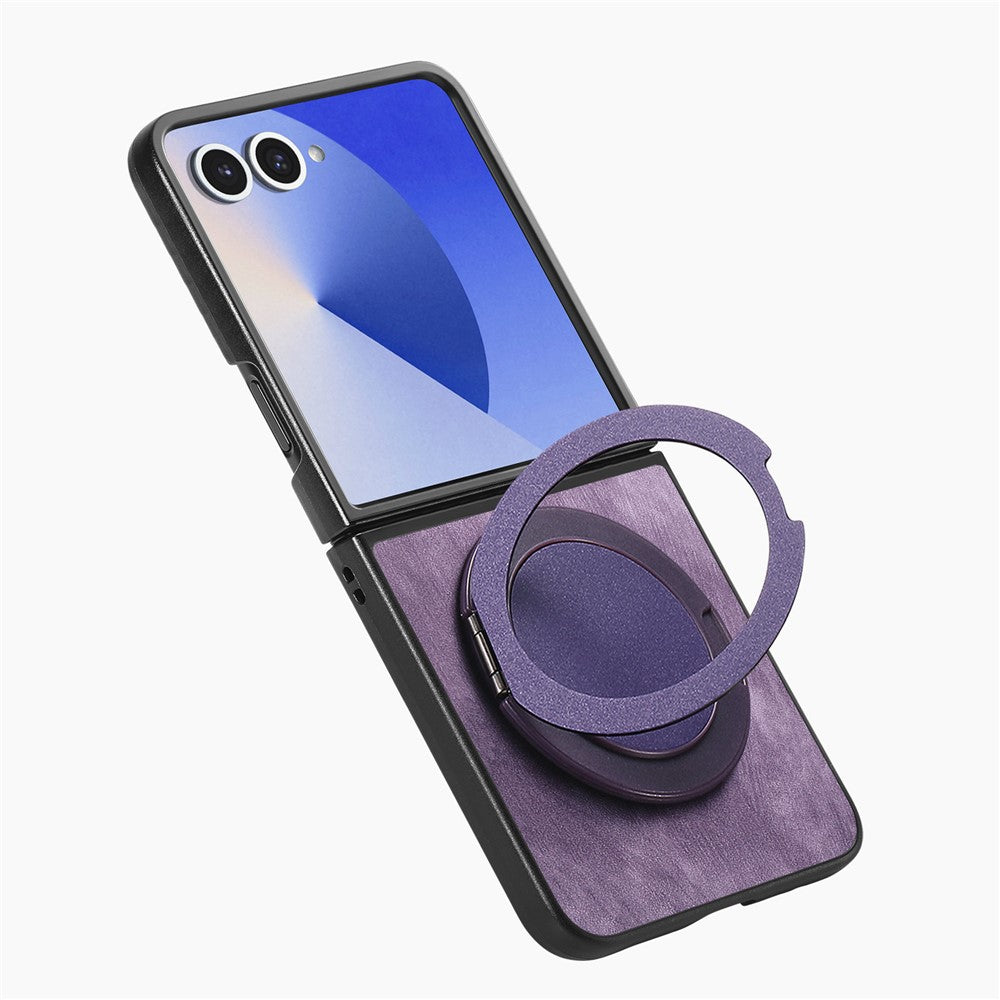 For Samsung Galaxy Z Flip7 5G Phone Case with Rotating Kickstand Stress Relief Retro Leather Back Cover - Purple