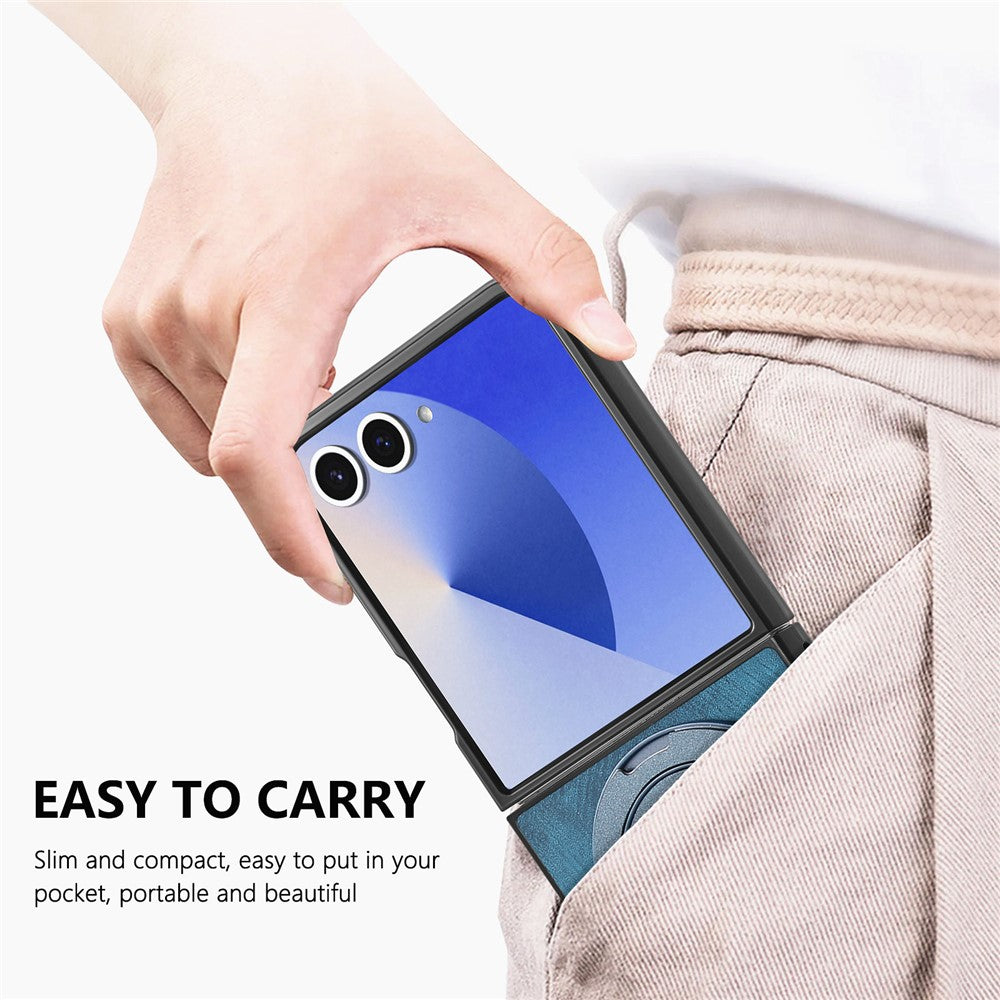 For Samsung Galaxy Z Flip7 5G Phone Case with Rotating Kickstand Stress Relief Retro Leather Back Cover - Blue