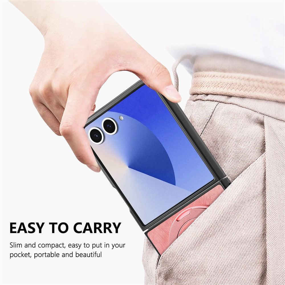 For Samsung Galaxy Z Flip7 5G Phone Case with Rotating Kickstand Stress Relief Retro Leather Back Cover - Pink