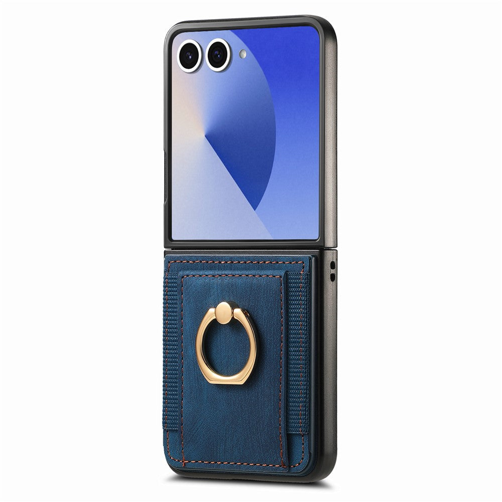 For Samsung Galaxy Z Flip7 5G Phone Case Leather Back Cover with Card Slots Kickstand - Blue