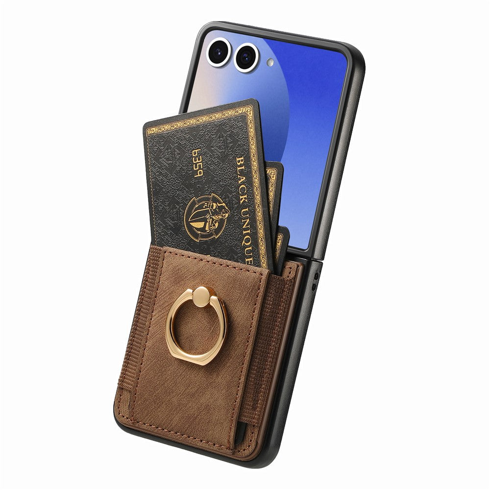 For Samsung Galaxy Z Flip7 5G Phone Case Leather Back Cover with Card Slots Kickstand - Brown
