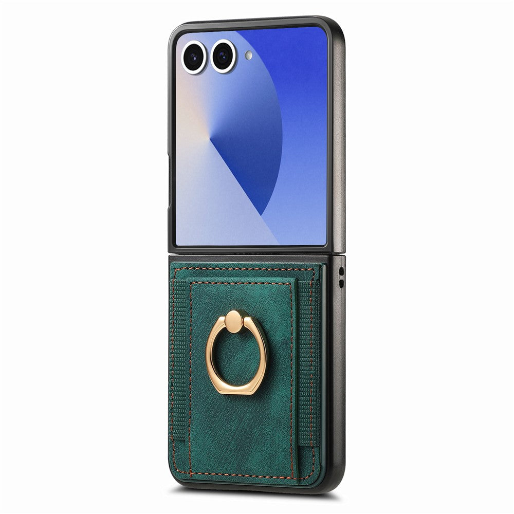 For Samsung Galaxy Z Flip7 5G Phone Case Leather Back Cover with Card Slots Kickstand - Green