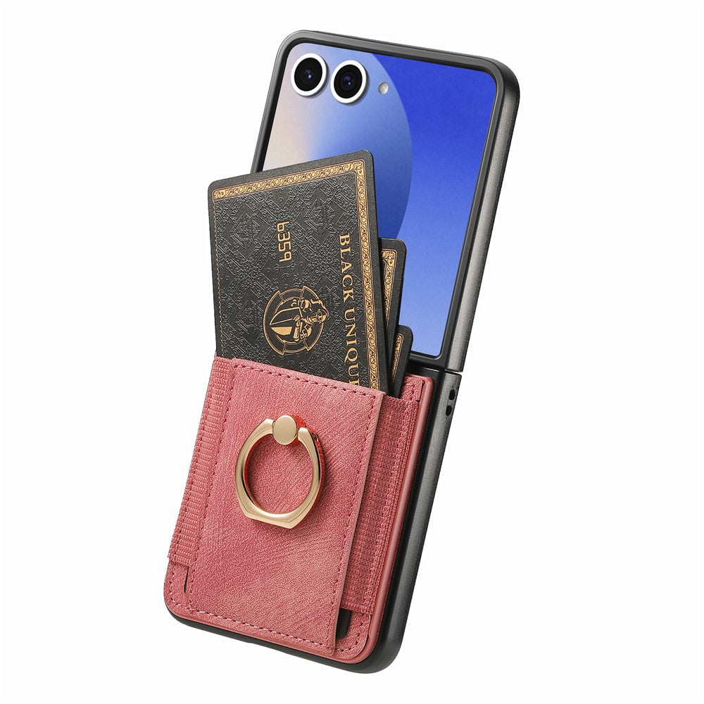 For Samsung Galaxy Z Flip7 5G Phone Case Leather Back Cover with Card Slots Kickstand - Pink