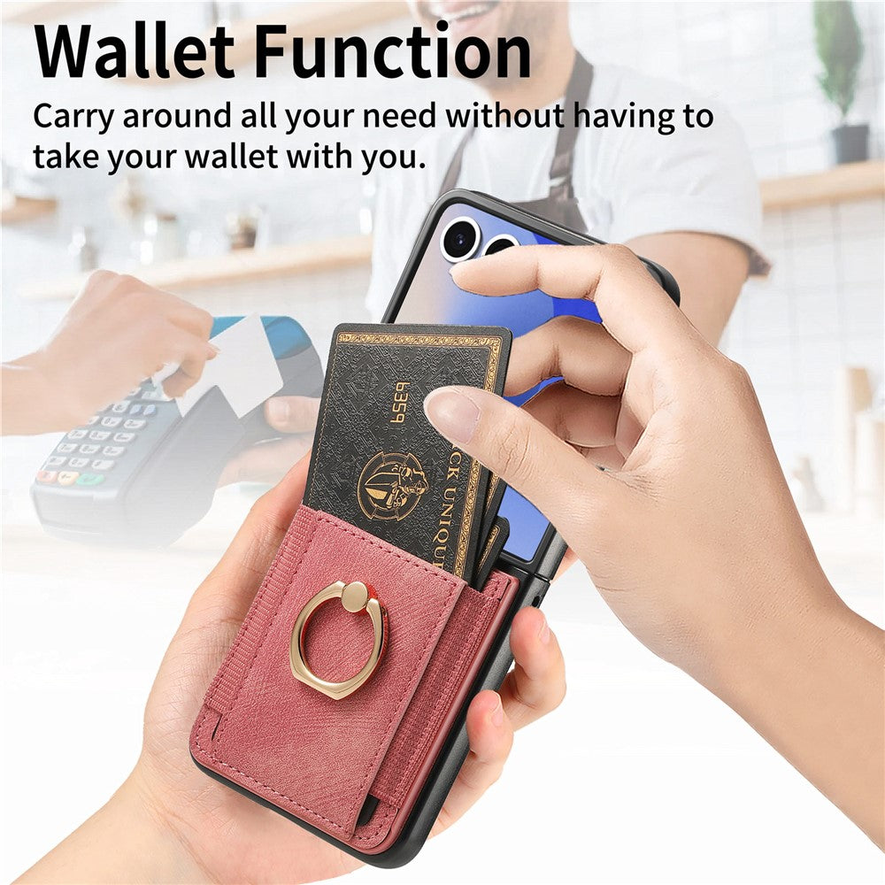For Samsung Galaxy Z Flip7 5G Phone Case Leather Back Cover with Card Slots Kickstand - Pink