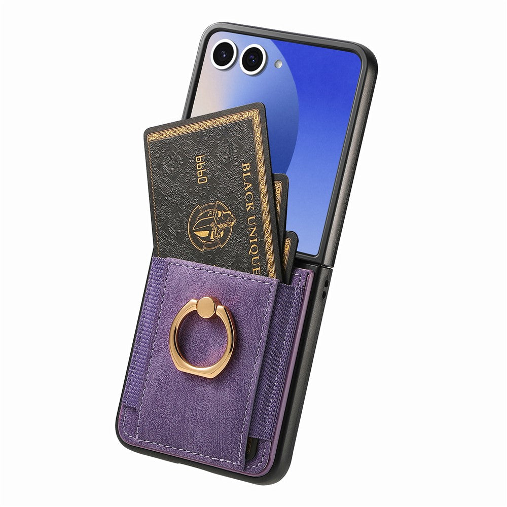 For Samsung Galaxy Z Flip7 5G Phone Case Leather Back Cover with Card Slots Kickstand - Purple