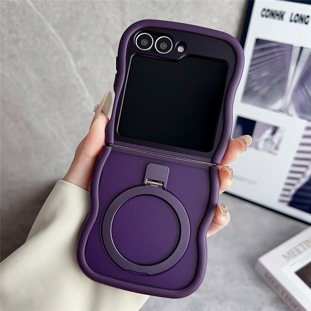 For Samsung Galaxy Z Flip7 FE 5G / Z Flip6 5G / Flip5 5G Magnetic Case Kickstand Skin-Touch Wave Edge TPU + PC Phone Cover - Purple