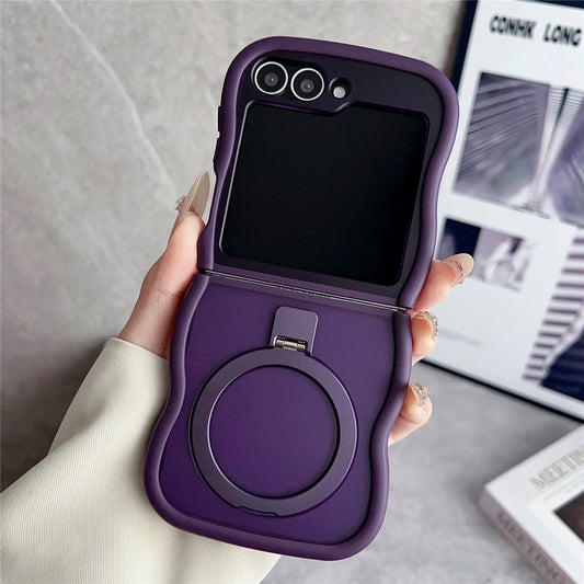 For Samsung Galaxy Z Flip7 FE 5G / Z Flip6 5G / Flip5 5G Magnetic Case Kickstand Skin-Touch Wave Edge TPU + PC Phone Cover - Purple