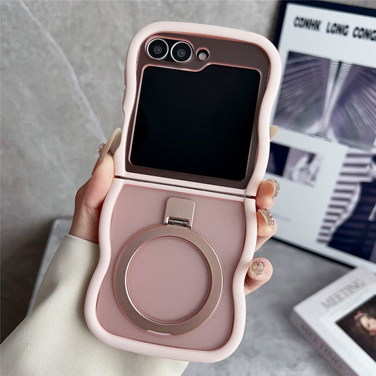 For Samsung Galaxy Z Flip7 FE 5G / Z Flip6 5G / Flip5 5G Magnetic Case Kickstand Skin-Touch Wave Edge TPU + PC Phone Cover - Pink