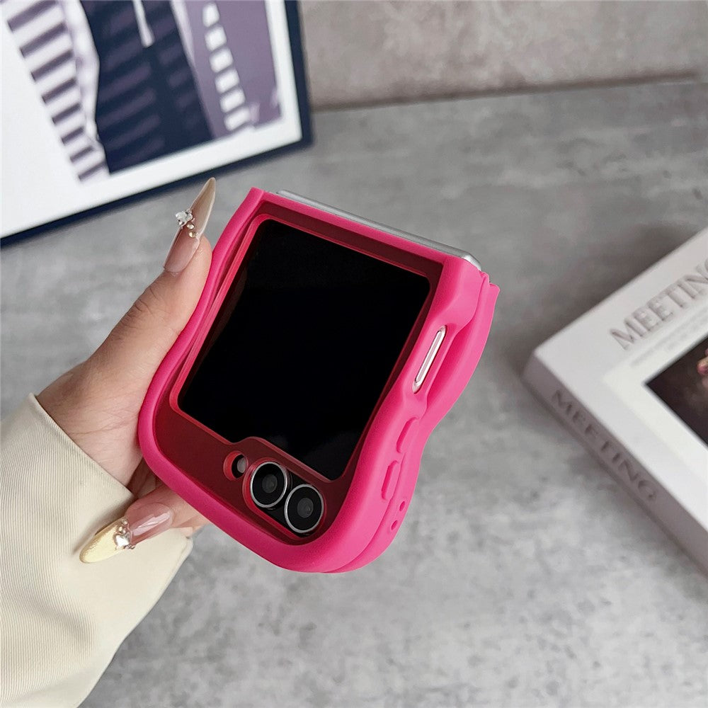 For Samsung Galaxy Z Flip7 FE 5G / Z Flip6 5G / Flip5 5G Magnetic Case Kickstand Skin-Touch Wave Edge TPU + PC Phone Cover - Pink