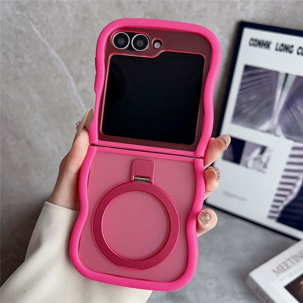 For Samsung Galaxy Z Flip7 FE 5G / Z Flip6 5G / Flip5 5G Magnetic Case Kickstand Skin-Touch Wave Edge TPU + PC Phone Cover - Rose