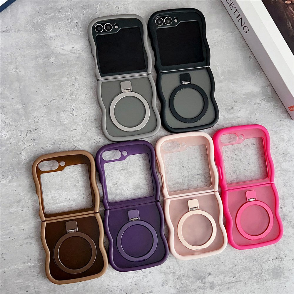 For Samsung Galaxy Z Flip7 FE 5G / Z Flip6 5G / Flip5 5G Magnetic Case Kickstand Skin-Touch Wave Edge TPU + PC Phone Cover - Rose