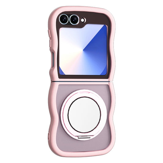 For Samsung Galaxy Z Flip7 FE 5G / Z Flip6 5G / Flip5 5G Magnetic Case Mirror Rotating Kickstand Wave Edge TPU + PC Phone Cover - Pink