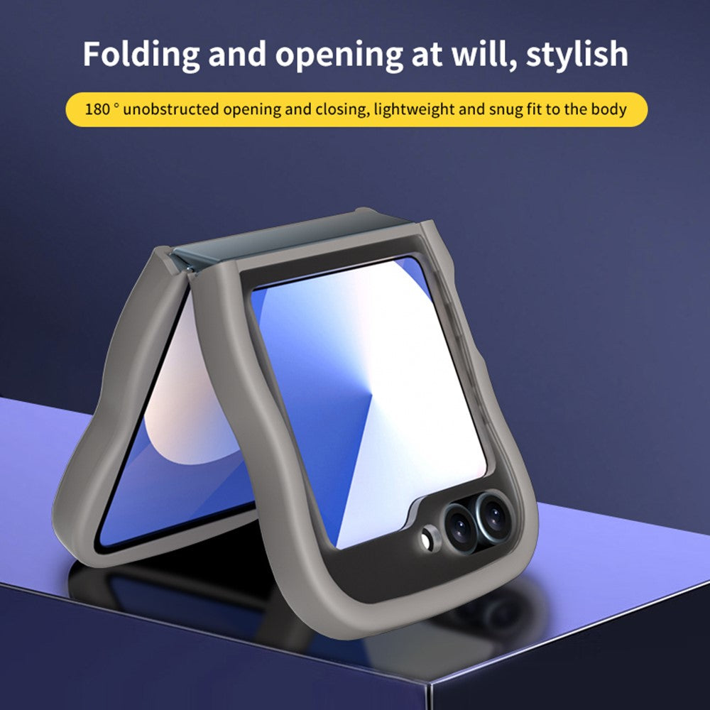 For Samsung Galaxy Z Flip7 FE 5G / Z Flip6 5G / Flip5 5G Magnetic Case Mirror Rotating Kickstand Wave Edge TPU + PC Phone Cover - Black