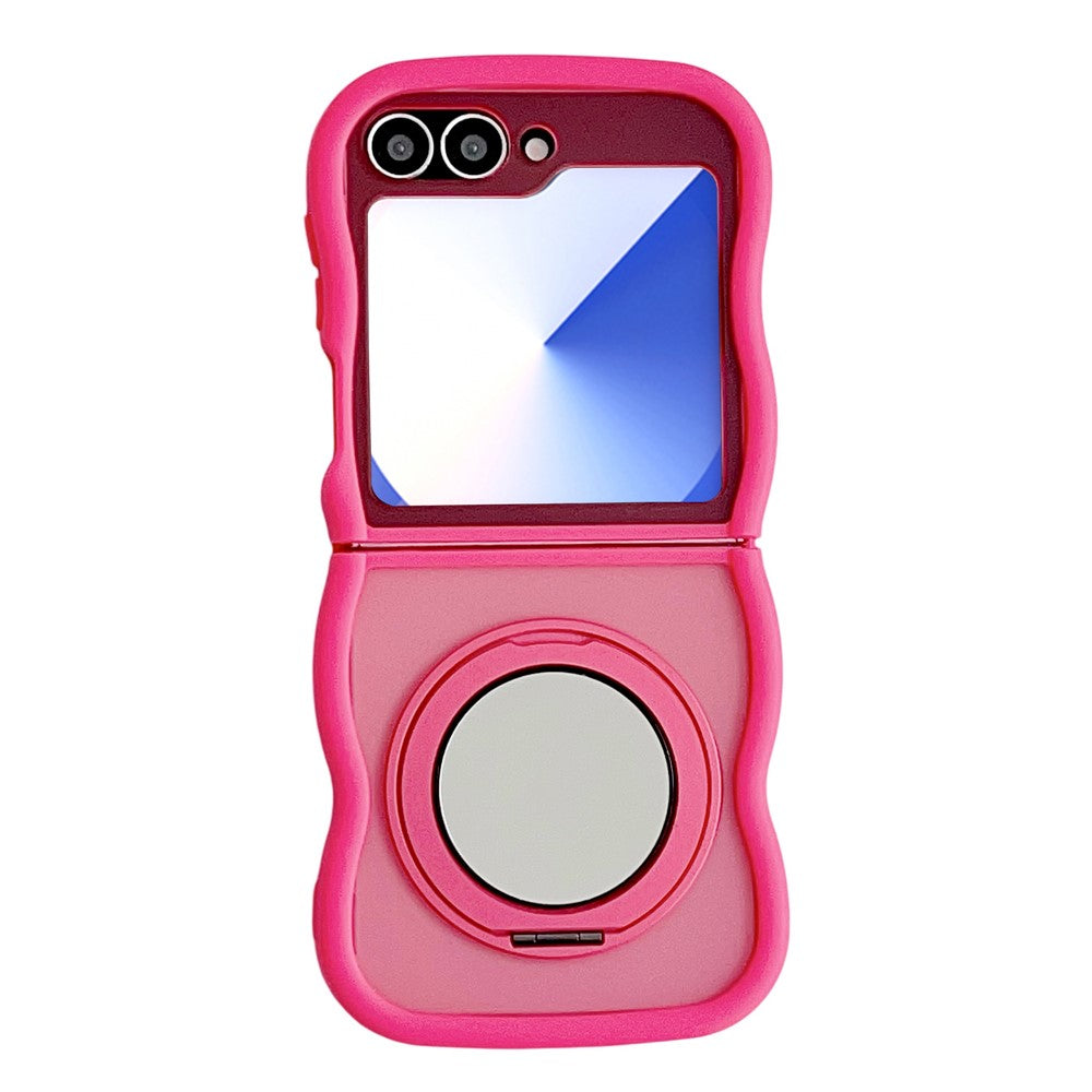 For Samsung Galaxy Z Flip7 FE 5G / Z Flip6 5G / Flip5 5G Magnetic Case Mirror Rotating Kickstand Wave Edge TPU + PC Phone Cover - Rose