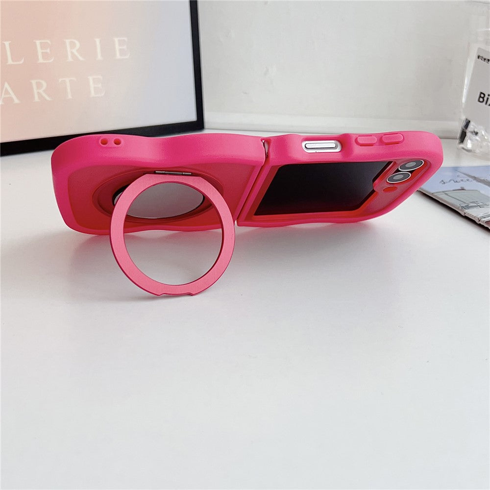 For Samsung Galaxy Z Flip7 FE 5G / Z Flip6 5G / Flip5 5G Magnetic Case Mirror Rotating Kickstand Wave Edge TPU + PC Phone Cover - Rose