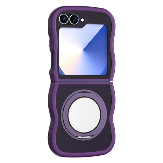 For Samsung Galaxy Z Flip7 FE 5G / Z Flip6 5G / Flip5 5G Magnetic Case Mirror Rotating Kickstand Wave Edge TPU + PC Phone Cover - Purple