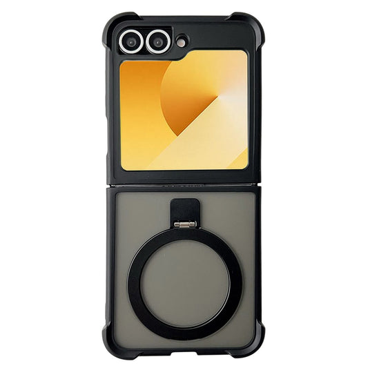 For Samsung Galaxy Z Flip7 FE 5G / Z Flip6 5G Magnetic Case Kickstand Shockproof Matte PC + TPU Phone Cover - Black