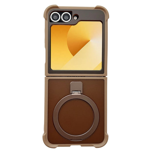 For Samsung Galaxy Z Flip7 FE 5G / Z Flip6 5G Magnetic Case Kickstand Shockproof Matte PC + TPU Phone Cover - Desert Gold