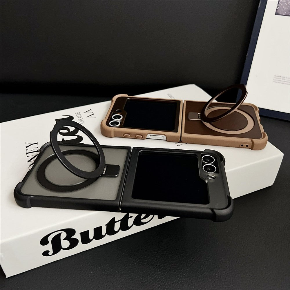 For Samsung Galaxy Z Flip7 FE 5G / Z Flip6 5G Magnetic Case Kickstand Shockproof Matte PC + TPU Phone Cover - Desert Gold