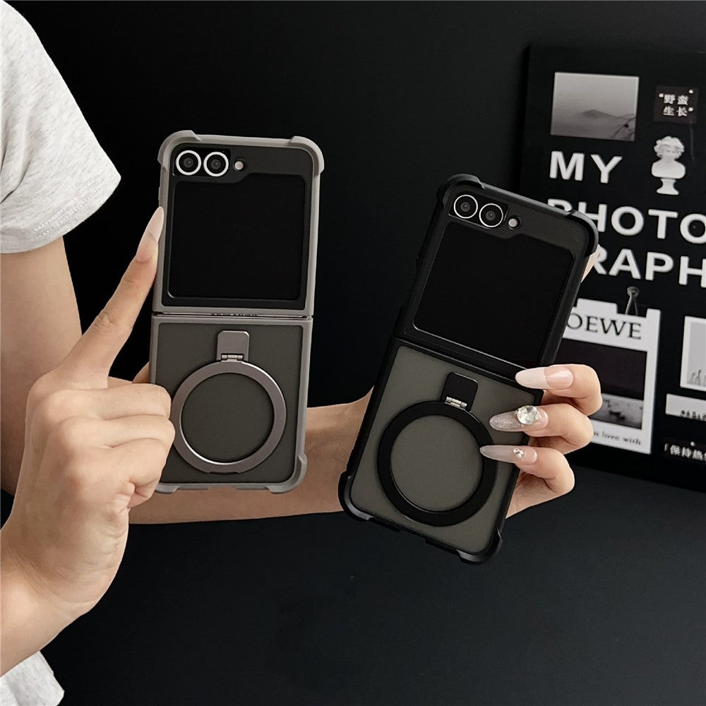 For Samsung Galaxy Z Flip7 FE 5G / Z Flip6 5G Magnetic Case Kickstand Shockproof Matte PC + TPU Phone Cover - Purple