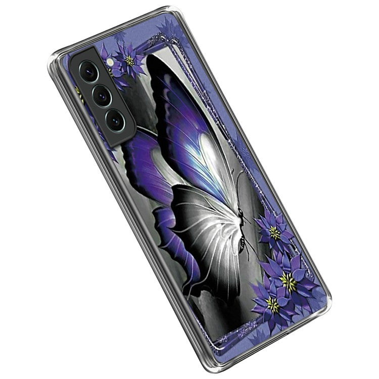 For Samsung Galaxy S23 Stylish IMD Pattern Printing Anti-scratch Case Flexible TPU Drop-proof Cover - Purple Butterfly