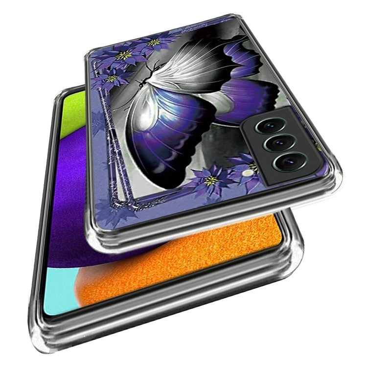 For Samsung Galaxy S23 Stylish IMD Pattern Printing Anti-scratch Case Flexible TPU Drop-proof Cover - Purple Butterfly