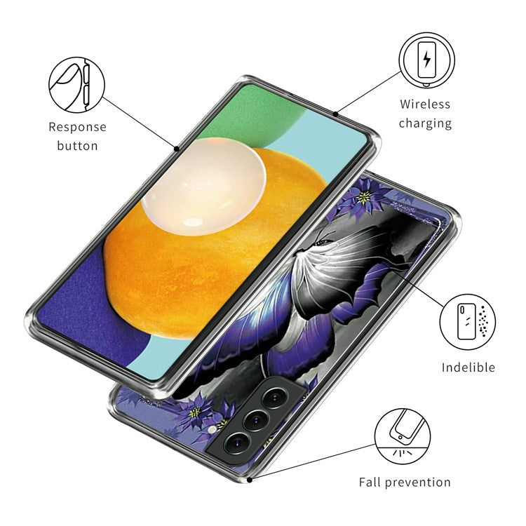 For Samsung Galaxy S23 Stylish IMD Pattern Printing Anti-scratch Case Flexible TPU Drop-proof Cover - Purple Butterfly
