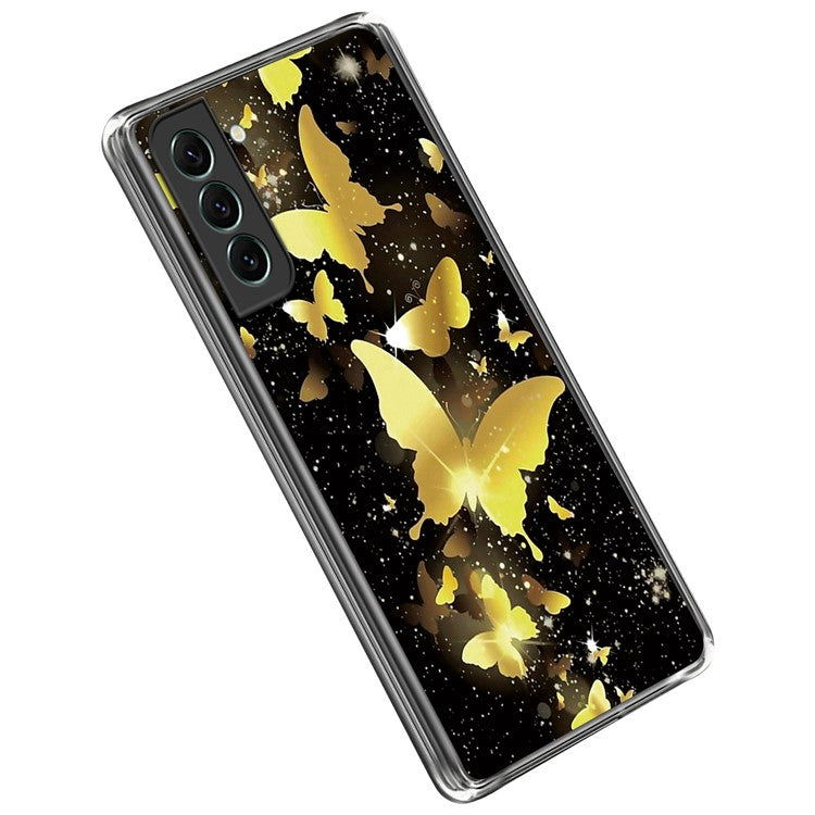 For Samsung Galaxy S23 Stylish IMD Pattern Printing Anti-scratch Case Flexible TPU Drop-proof Cover - Gold Butterflies