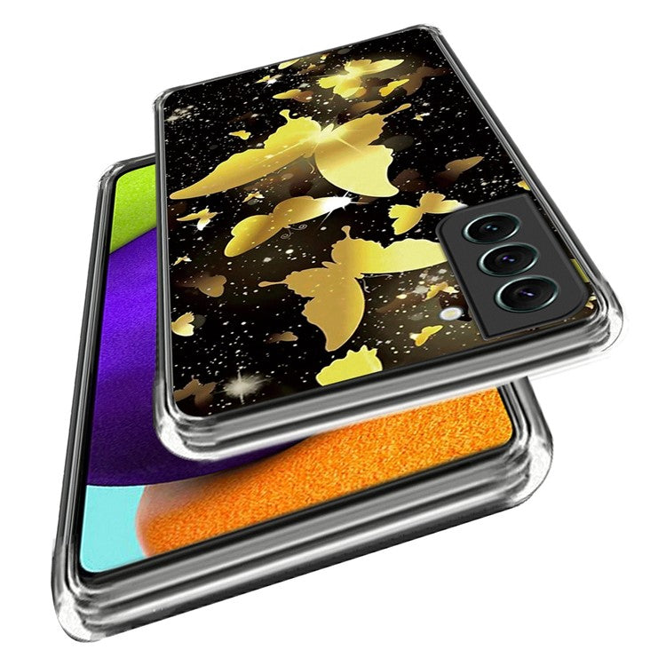 For Samsung Galaxy S23 Stylish IMD Pattern Printing Anti-scratch Case Flexible TPU Drop-proof Cover - Gold Butterflies
