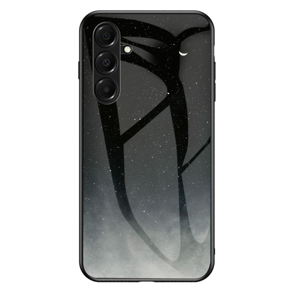 For Samsung Galaxy A17 5G Case Starry Sky Pattern Tempered Glass Phone Cover - Starry Crescent Moon