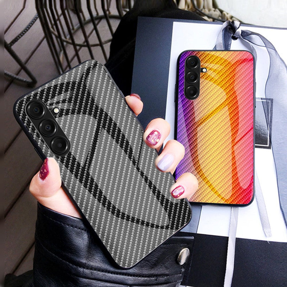 For Samsung Galaxy A17 5G Case Tempered Glass Shockproof Phone Cover - Black Fiber