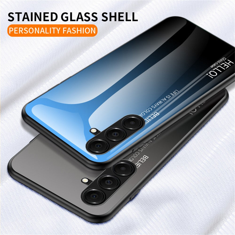 For Samsung Galaxy A17 5G Case Anti-Scratch Tempered Glass + PC + TPU Phone Cover - Gradient Blue Black