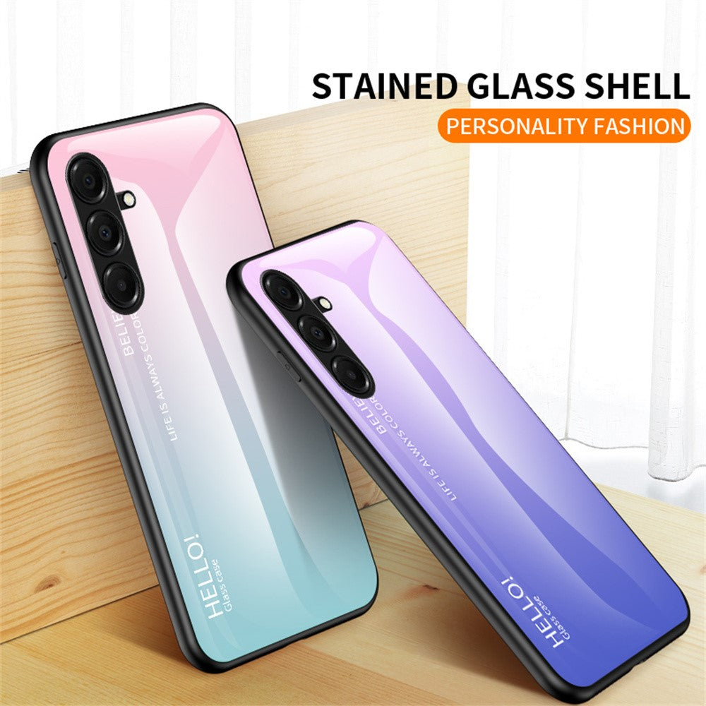 For Samsung Galaxy A17 5G Case Anti-Scratch Tempered Glass + PC + TPU Phone Cover - Gradient Blue Black