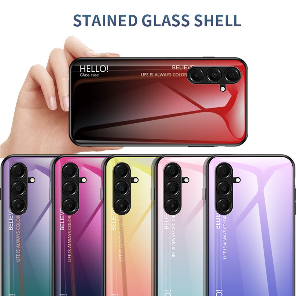 For Samsung Galaxy A17 5G Case Anti-Scratch Tempered Glass + PC + TPU Phone Cover - Gradient Blue Black