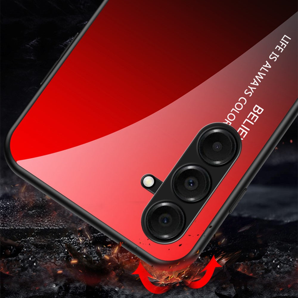 For Samsung Galaxy A17 5G Case Anti-Scratch Tempered Glass + PC + TPU Phone Cover - Gradient Black Grey