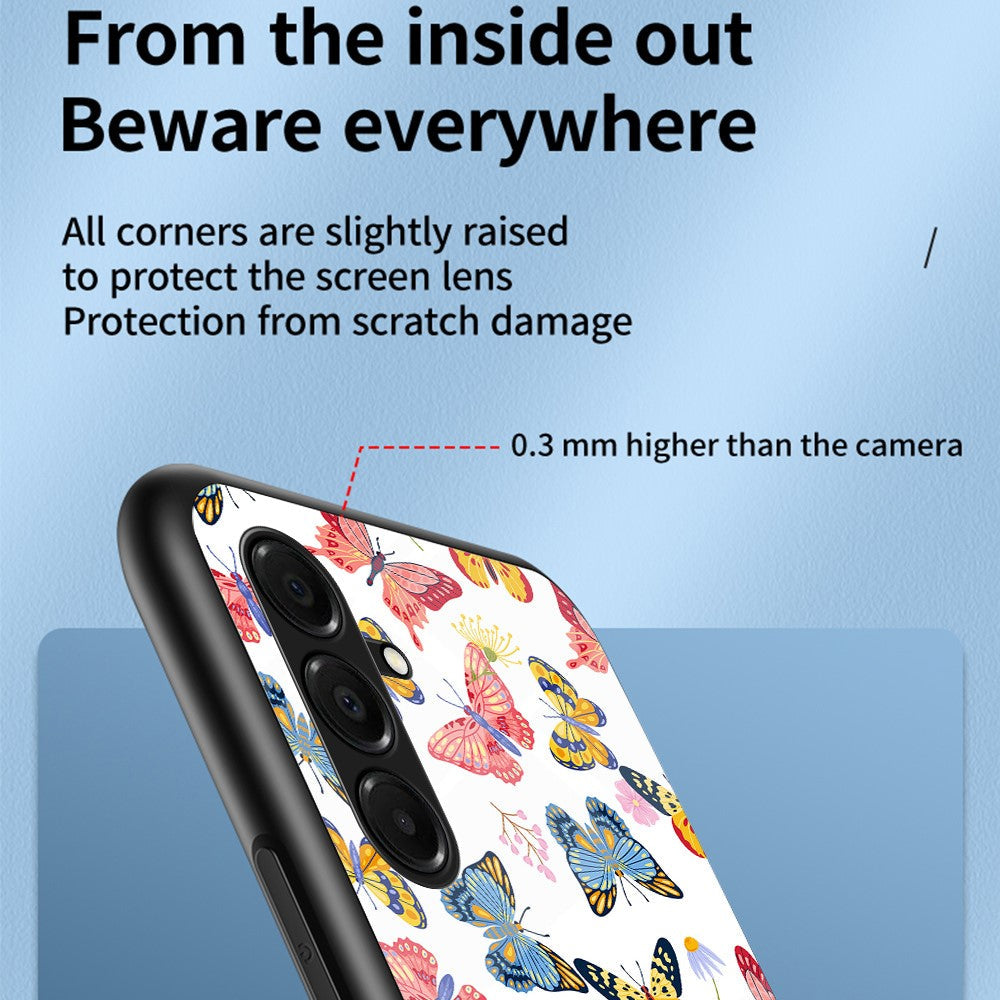 For Samsung Galaxy A17 5G Case Butterfly Pattern TPU + Tempered Glass Protective Phone Cover - Colorful Butterfly